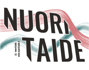 Young Art 2021 event's sticker with words: Young and art (Nuori Taide in Finnish) and webpage and Instagram adresses