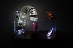 Sculpture made out of recycled plastic and led lights