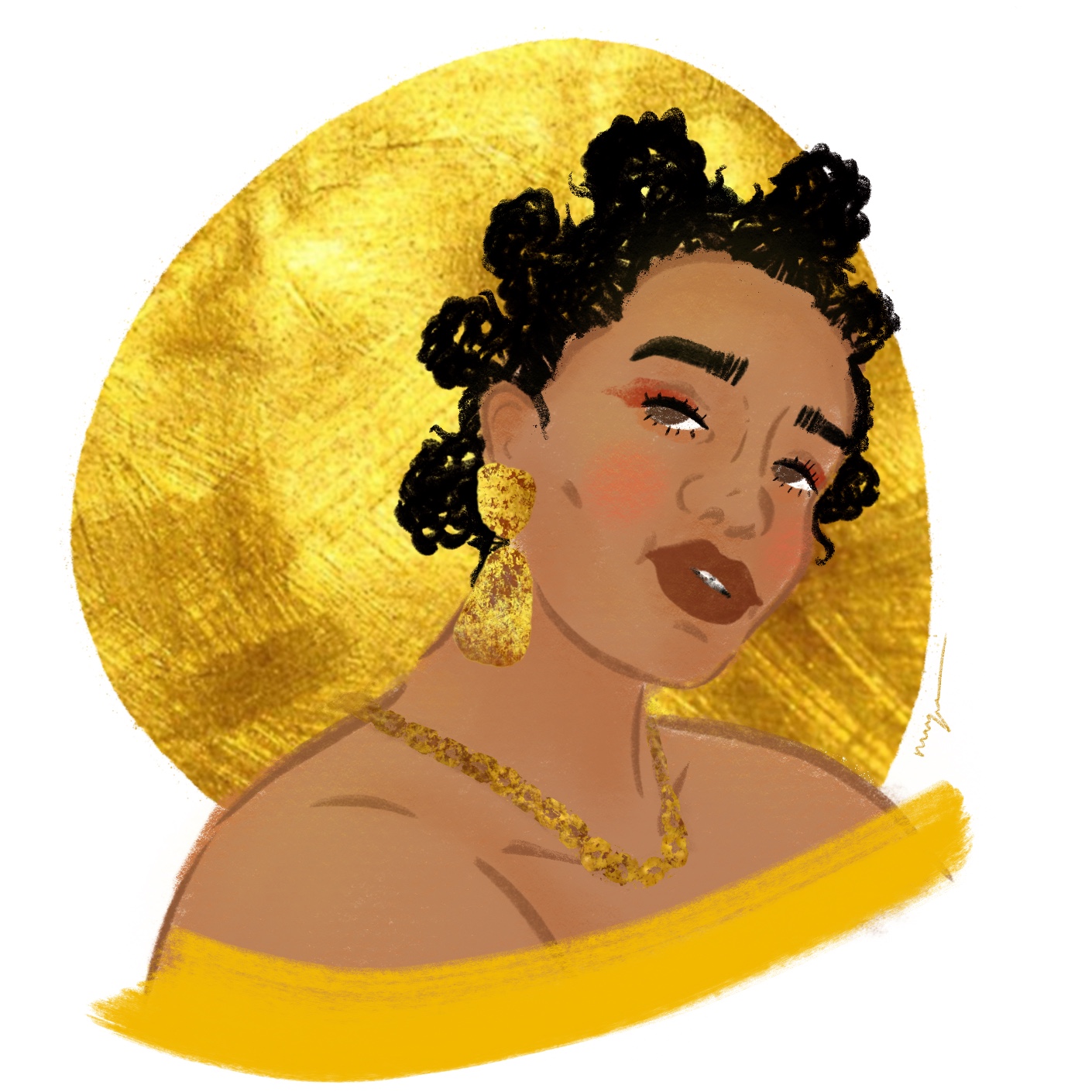A portrait of a person with a big earrings
