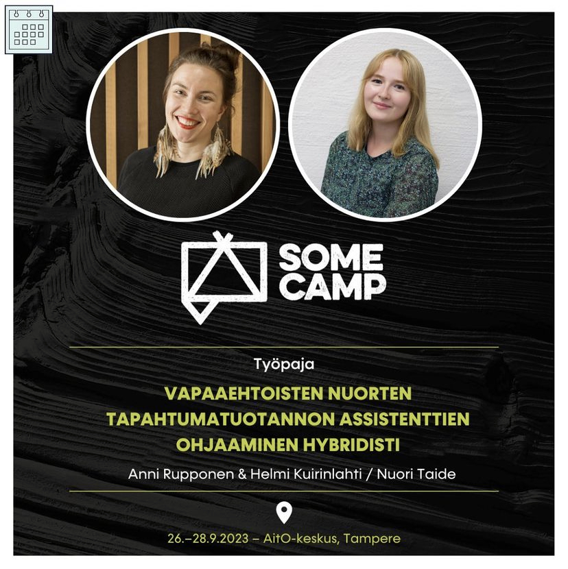 SomeCamp-työpajan mainos: kuvat kouluttajista ja työpajan nimi